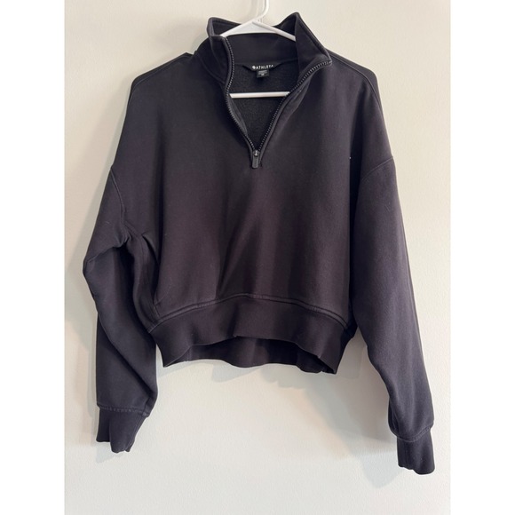 Athleta Tops - Athleta Coaster Luxe Quarter Zip Sweatshirt Women XS Black Cropped Activewear